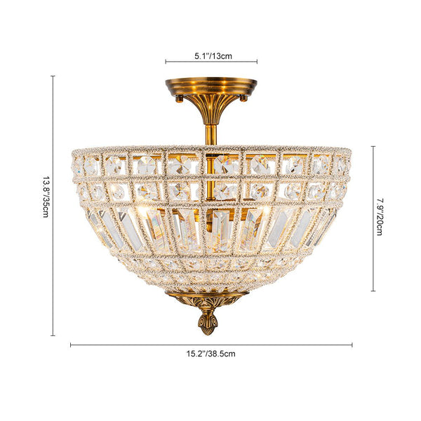 Thehouselights - 3 - Light Brass Crystal Crystal Glass Flush Mount Chandelier - Ceiling Light - Brass - 