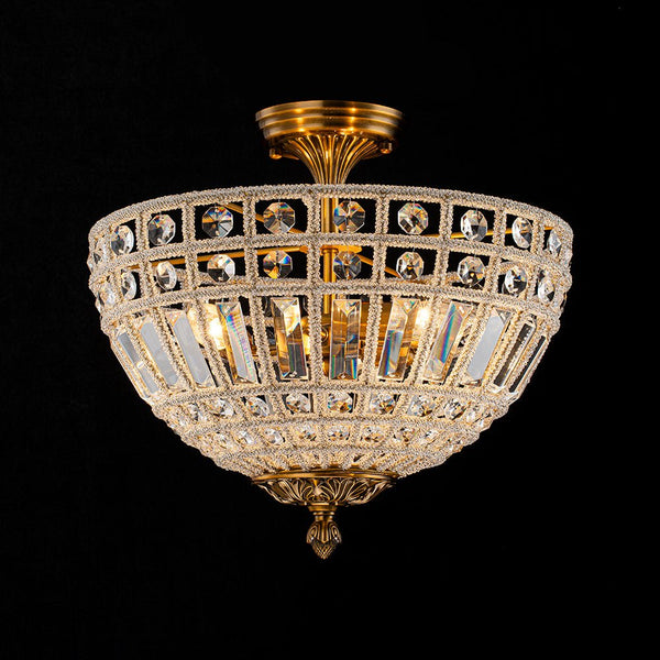 Thehouselights - 3 - Light Brass Crystal Crystal Glass Flush Mount Chandelier - Ceiling Light - Brass - 