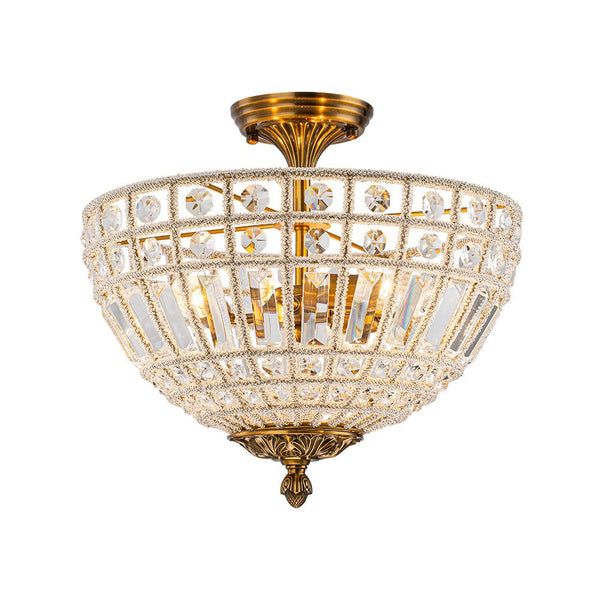Thehouselights - 3 - Light Brass Crystal Crystal Glass Flush Mount Chandelier - Ceiling Light - Brass - 