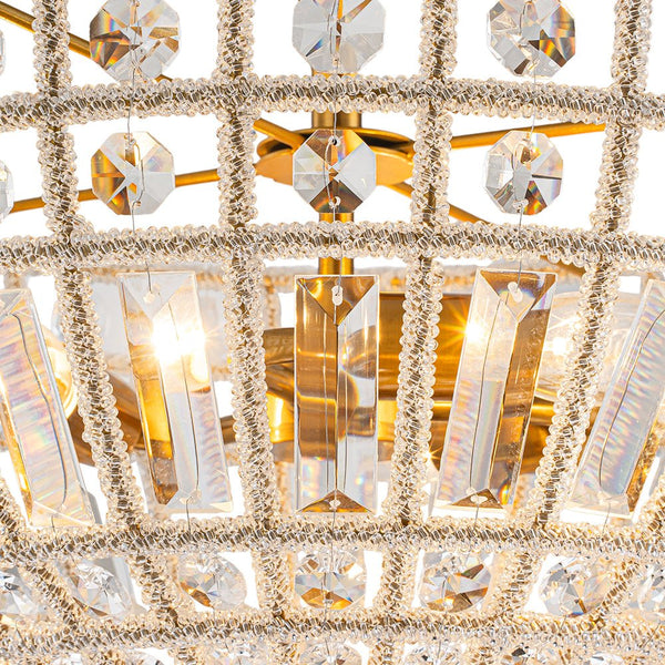 Thehouselights - 3 - Light Brass Crystal Crystal Glass Flush Mount Chandelier - Ceiling Light - Brass - 