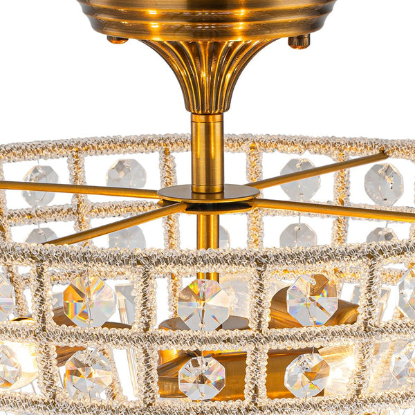 Thehouselights - 3 - Light Brass Crystal Crystal Glass Flush Mount Chandelier - Ceiling Light - Brass - 