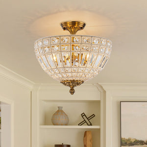 Thehouselights - 3 - Light Brass Crystal Crystal Glass Flush Mount Chandelier - Ceiling Light - Brass - 