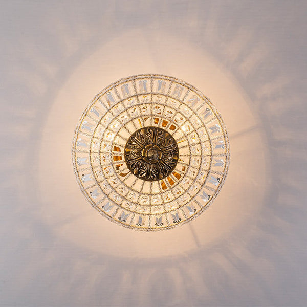 Thehouselights - 3 - Light Brass Crystal Crystal Glass Flush Mount Chandelier - Ceiling Light - Brass - 