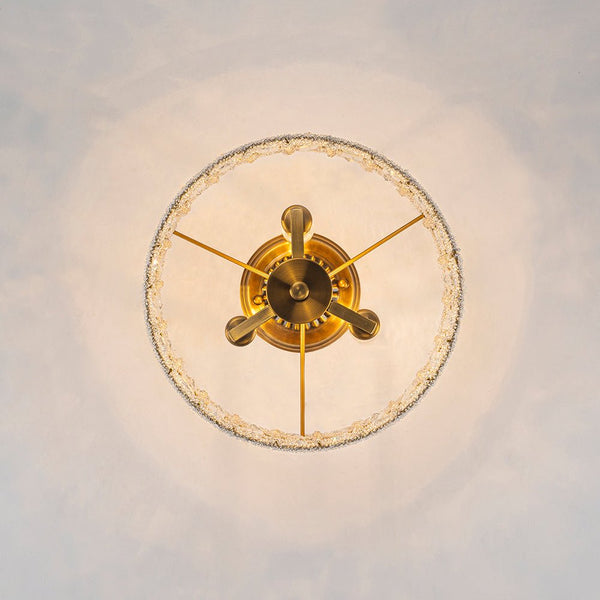 Thehouselights - 3 - Light Brass Crystal Drum Flush Mount Chandelier - Ceiling Light - Brass - 