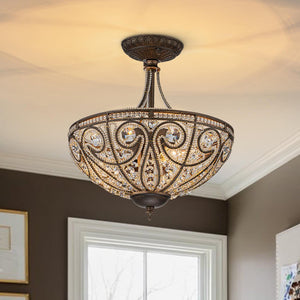 Thehouselights - 3 - Light Crystal Dark Bronze Crystal Glass Flush Mount Chandelier - Ceiling Light - Bronze - 