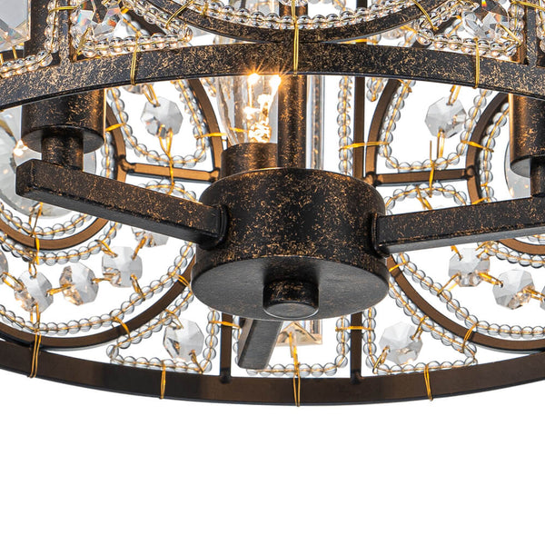 Thehouselights - 3 - Light Crystal Drum Flush Mount Chandelier - Ceiling Light - Bronze - 