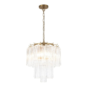 Thehouselights - 3 - Light Glass Textured Tube Two - Tiered Chandelier - Chandelier - Brass - 