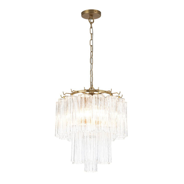 Thehouselights - 3 - Light Glass Textured Tube Two - Tiered Chandelier - Chandelier - Brass - 