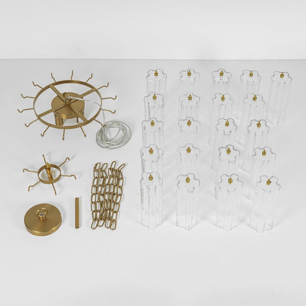 Thehouselights - 3 - Light Glass Textured Tube Two - Tiered Chandelier - Chandelier - Brass - 