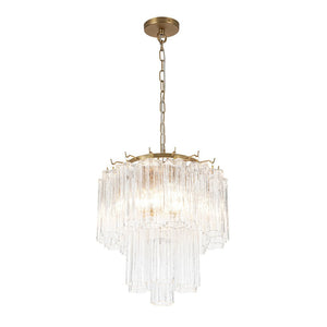 Thehouselights - 3 - Light Glass Textured Tube Two - Tiered Chandelier - Chandelier - Brass - 