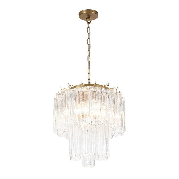 Thehouselights - 3 - Light Glass Textured Tube Two - Tiered Chandelier - Chandelier - Brass - 