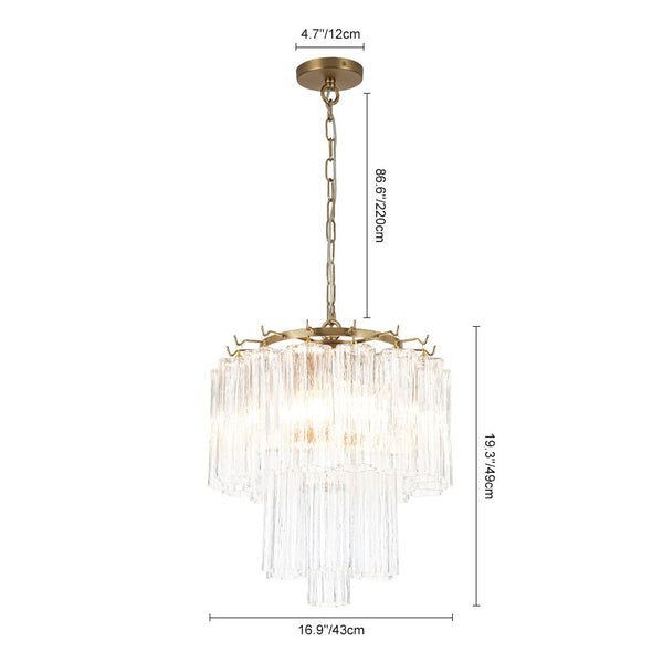Thehouselights - 3 - Light Glass Textured Tube Two - Tiered Chandelier - Chandelier - Brass - 