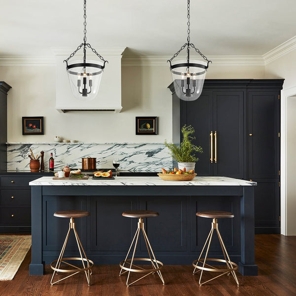 Thehouselights - 3 - Light Lantern Clear Glass Pendant Light - Pendant - Black - 