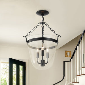 Thehouselights - 3 - Light Lantern Clear Glass Pendant Light - Pendant - Black - 