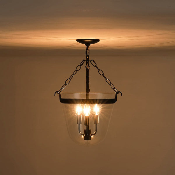 Thehouselights - 3 - Light Lantern Clear Glass Pendant Light - Pendant - Black - 