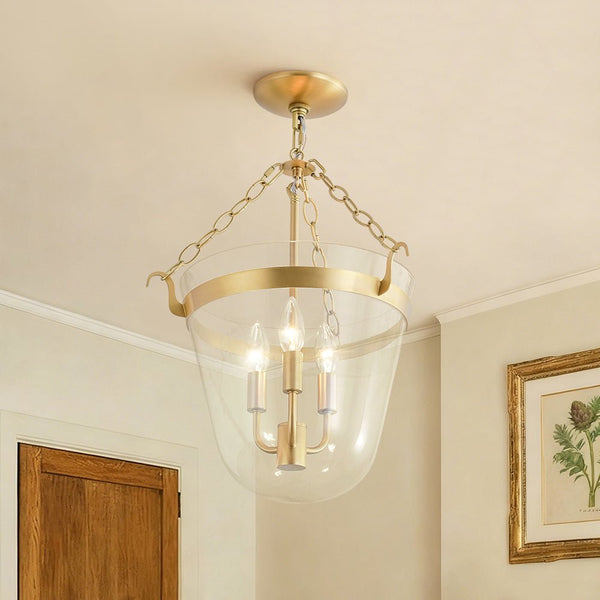 Thehouselights - 3 - Light Lantern Clear Glass Pendant Light - Pendant - Brass - 