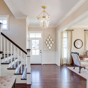 Thehouselights - 3 - Light Lantern Clear Glass Pendant Light - Pendant - Brass - 