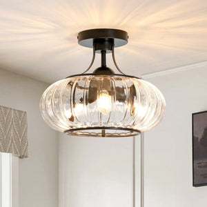 Thehouselights-3-Light Lantern Glass Semi-Flush Mount-Ceiling Light-3-Light-