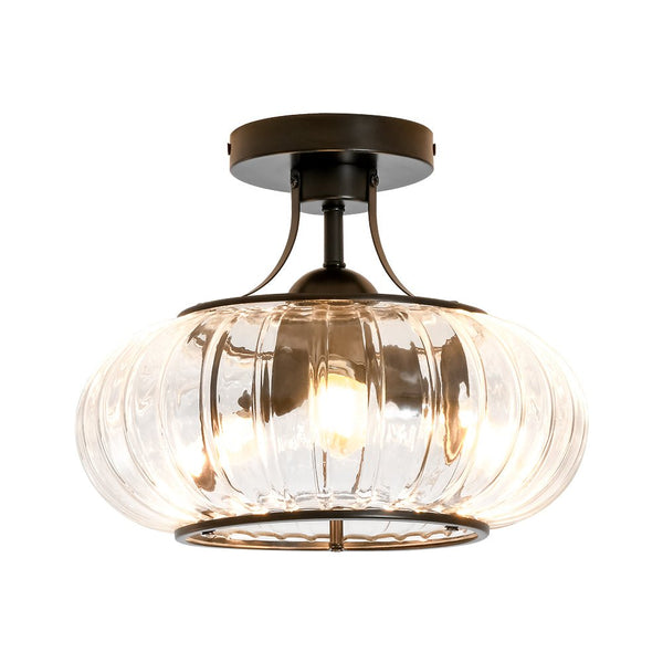 Thehouselights-3-Light Lantern Glass Semi-Flush Mount-Ceiling Light-3-Light-