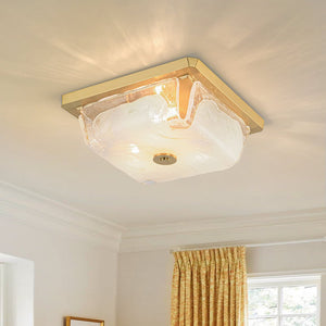 Thehouselights - 3 - Light Square Cloud Glass Flush Mount - Ceiling Light - 3 - Light - 