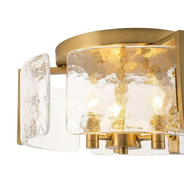 Thehouselights-3-Light Textured Glass Brass Drum Semi Flush Mount-Ceiling Light-Brass-