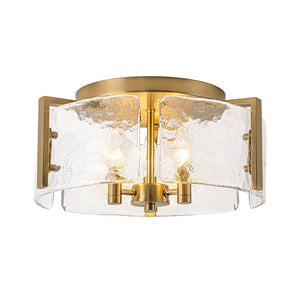 Thehouselights-3-Light Textured Glass Brass Drum Semi Flush Mount-Ceiling Light-Brass-