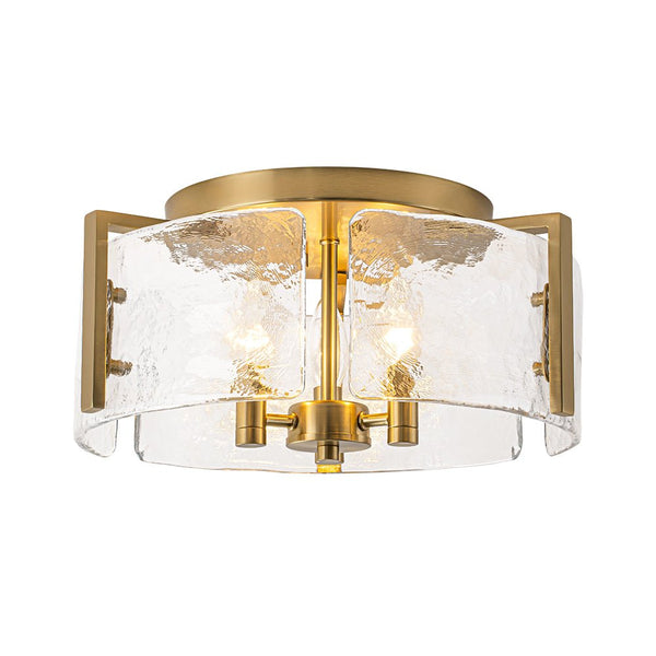 Thehouselights-3-Light Textured Glass Brass Drum Semi Flush Mount-Ceiling Light-Brass-