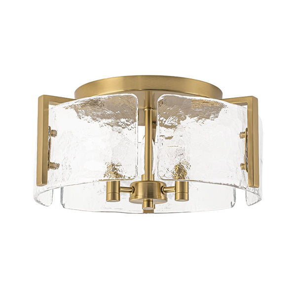 Thehouselights-3-Light Textured Glass Brass Drum Semi Flush Mount-Ceiling Light-Brass-