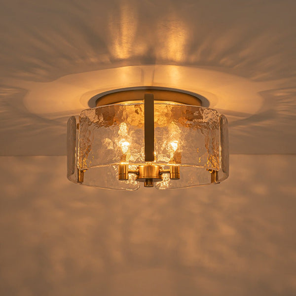 Thehouselights-3-Light Textured Glass Brass Drum Semi Flush Mount-Ceiling Light-Brass-