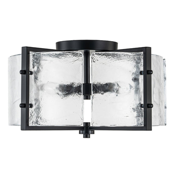 Thehouselights - 4 - Light Clear Textured Glass Flush Mount Ceiling - Ceiling Light - Black - 