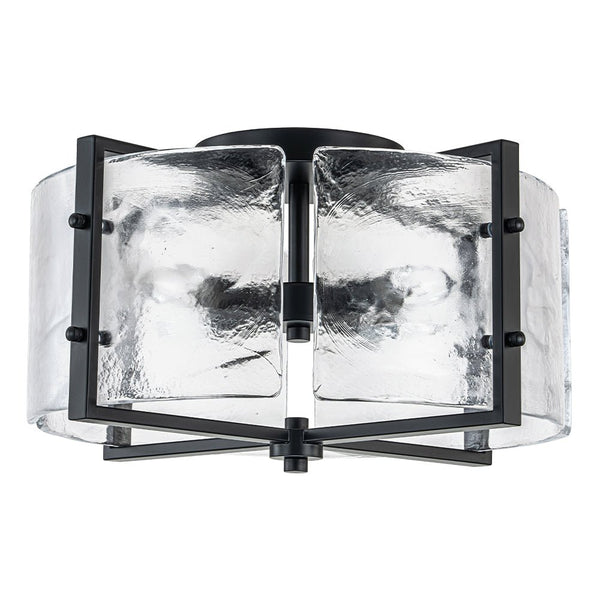 Thehouselights - 4 - Light Clear Textured Glass Flush Mount Ceiling - Ceiling Light - Black - 