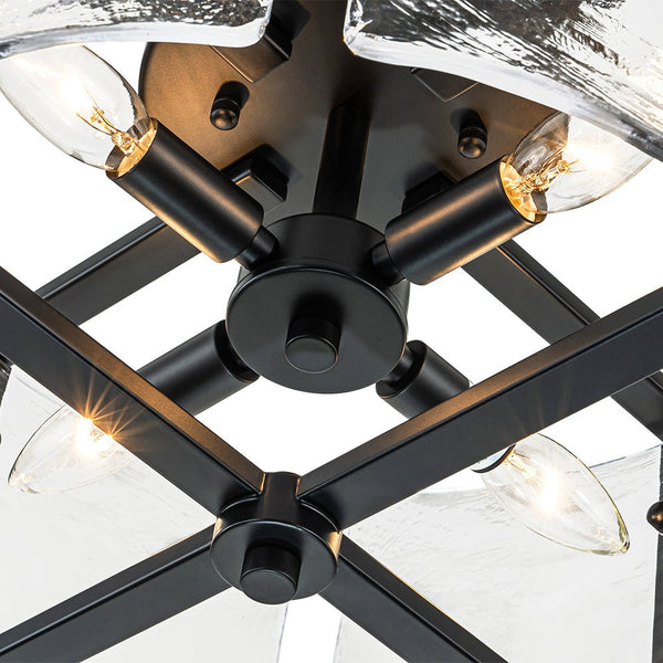 Thehouselights - 4 - Light Clear Textured Glass Flush Mount Ceiling - Ceiling Light - Black - 