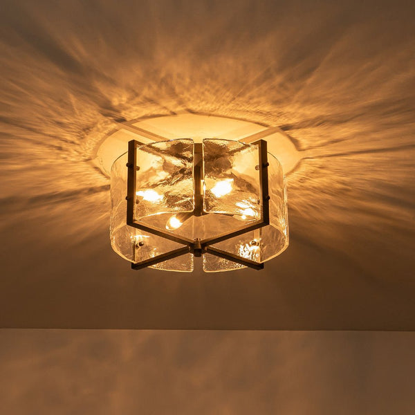 Thehouselights - 4 - Light Clear Textured Glass Flush Mount Ceiling - Ceiling Light - Black - 