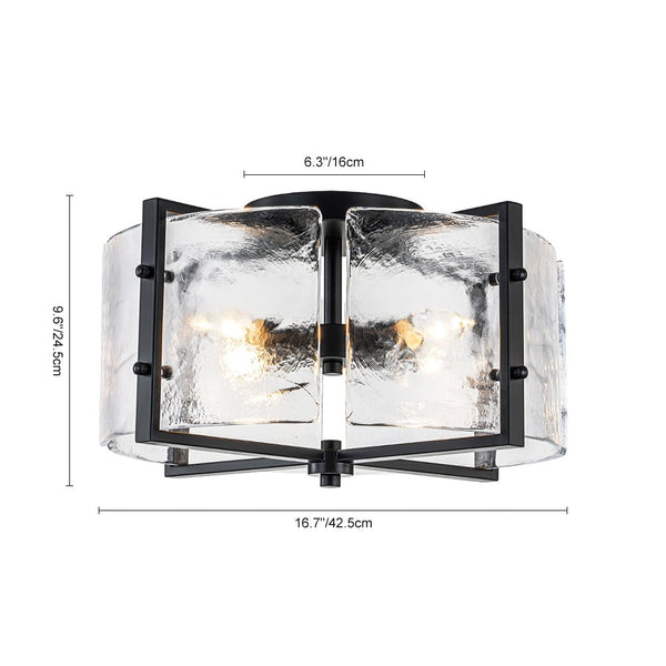 Thehouselights - 4 - Light Clear Textured Glass Flush Mount Ceiling - Ceiling Light - Black - 