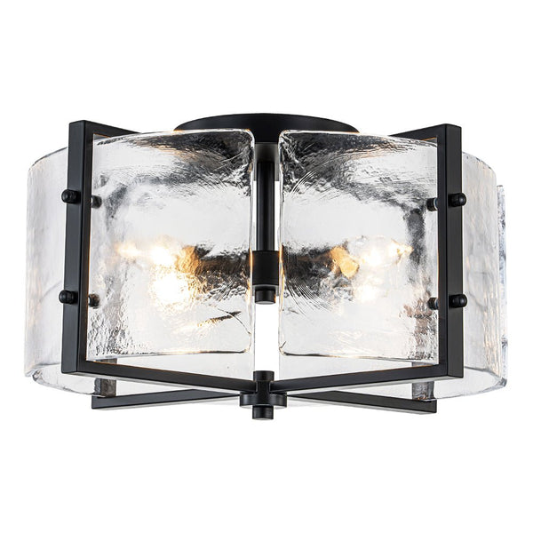 Thehouselights - 4 - Light Clear Textured Glass Flush Mount Ceiling - Ceiling Light - Black - 