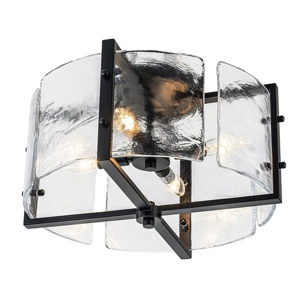 Thehouselights - 4 - Light Clear Textured Glass Flush Mount Ceiling - Ceiling Light - Black - 
