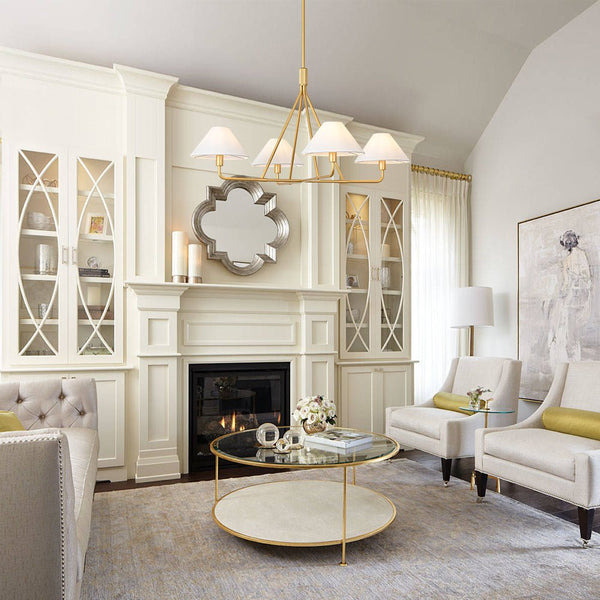 Thehouselights - 4 - Light Cone Fabric Shade Chandelier - Chandelier - Brass - 