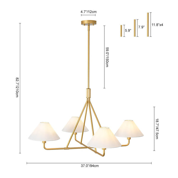 Thehouselights - 4 - Light Cone Fabric Shade Chandelier - Chandelier - Brass - 