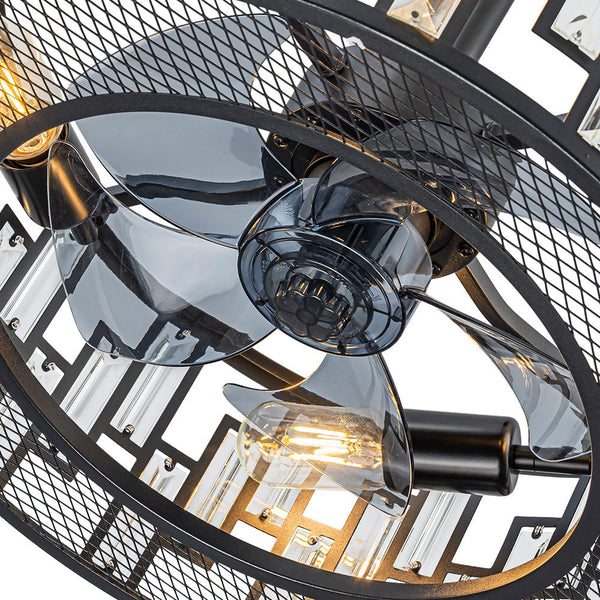 Thehouselights-4-Light Crystal Cage Semi Flush Mount Ceiling Fan-Ceiling Light-Black-