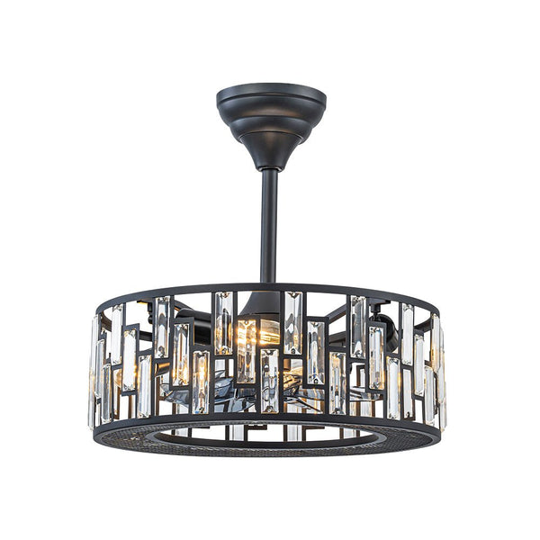 Thehouselights-4-Light Crystal Cage Semi Flush Mount Ceiling Fan-Ceiling Light-Black-