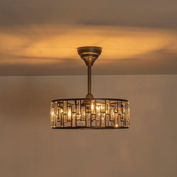 Thehouselights-4-Light Crystal Cage Semi Flush Mount Ceiling Fan-Ceiling Light-Black-