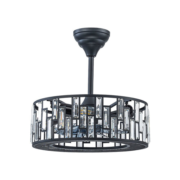 Thehouselights-4-Light Crystal Cage Semi Flush Mount Ceiling Fan-Ceiling Light-Black-