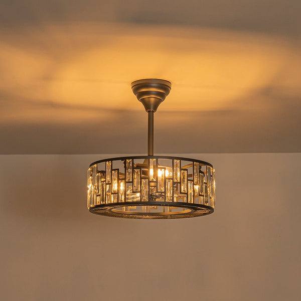 Thehouselights-4-Light Crystal Cage Semi Flush Mount Ceiling Fan-Ceiling Light-Black-