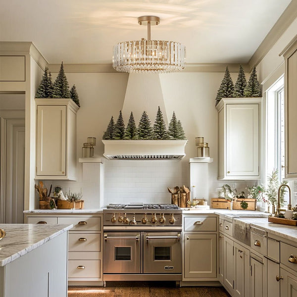 Thehouselights - 4 - Light Crystal Drum Semi Flush Mount - Ceiling Light - Black - 