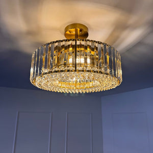 Thehouselights - 4 - Light Crystal Drum Semi Flush Mount - Ceiling Light - Black - 