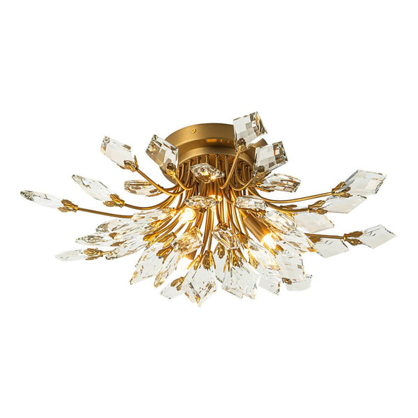 Thehouselights - 4 - Light Crystal Leaf Semi Flush Mount - Chandelier - Nickel - 