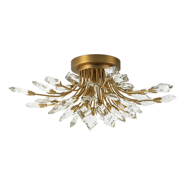 Thehouselights - 4 - Light Crystal Leaf Semi Flush Mount - Chandelier - Nickel - 