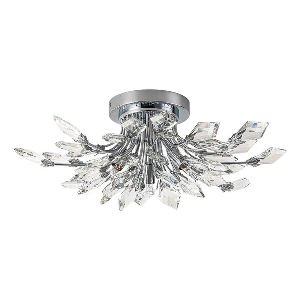 Thehouselights - 4 - Light Crystal Leaf Semi Flush Mount - Chandelier - Nickel - 