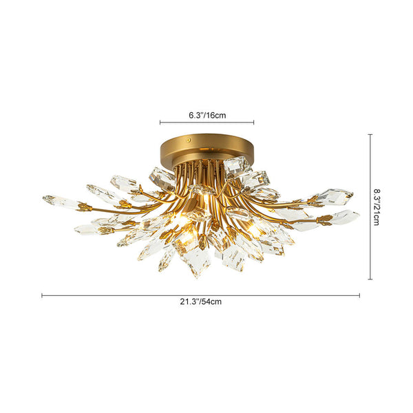 Thehouselights - 4 - Light Crystal Leaf Semi Flush Mount - Chandelier - Nickel - 