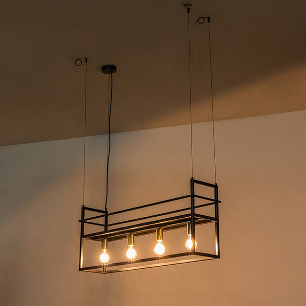 Thehouselights-4-Light Designer Black Cage Rack Pendant Lighting-Pendant--
